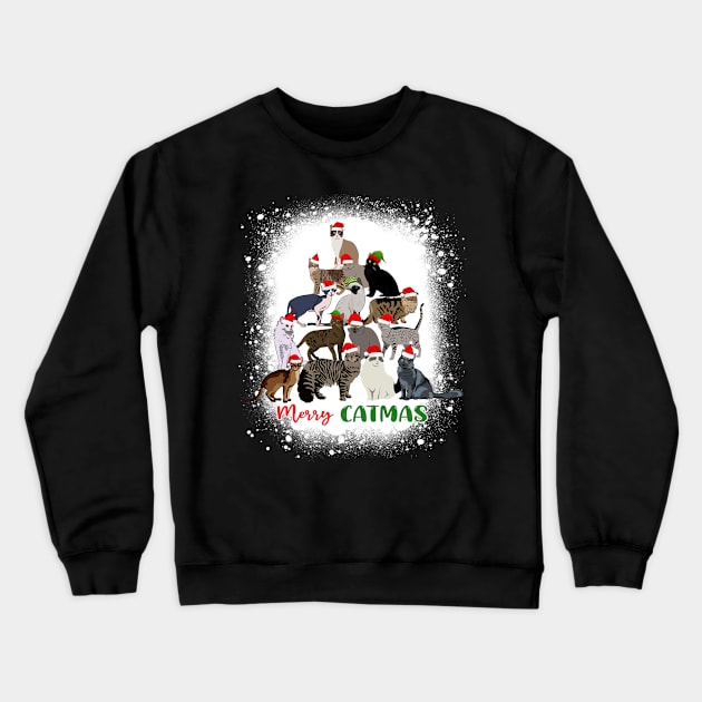 Bleached Merry Catmas Christmas Cat Tree Crewneck Sweatshirt by Magazine